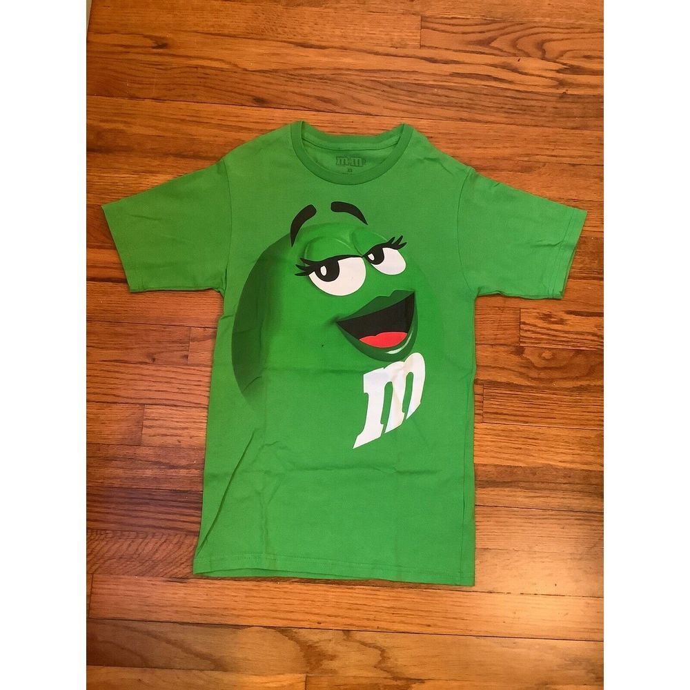 Womens Collectable M&M's Green Graphic Tee Cute Fun Novelty Shirt Sz XS